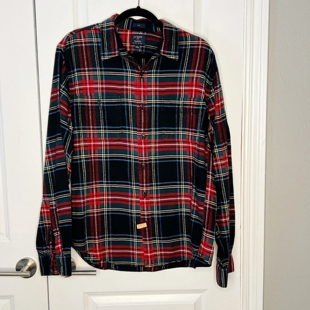 J.Crew Midweight  Slim Flannel Shirt In Stewart Plaid Button Down Size L